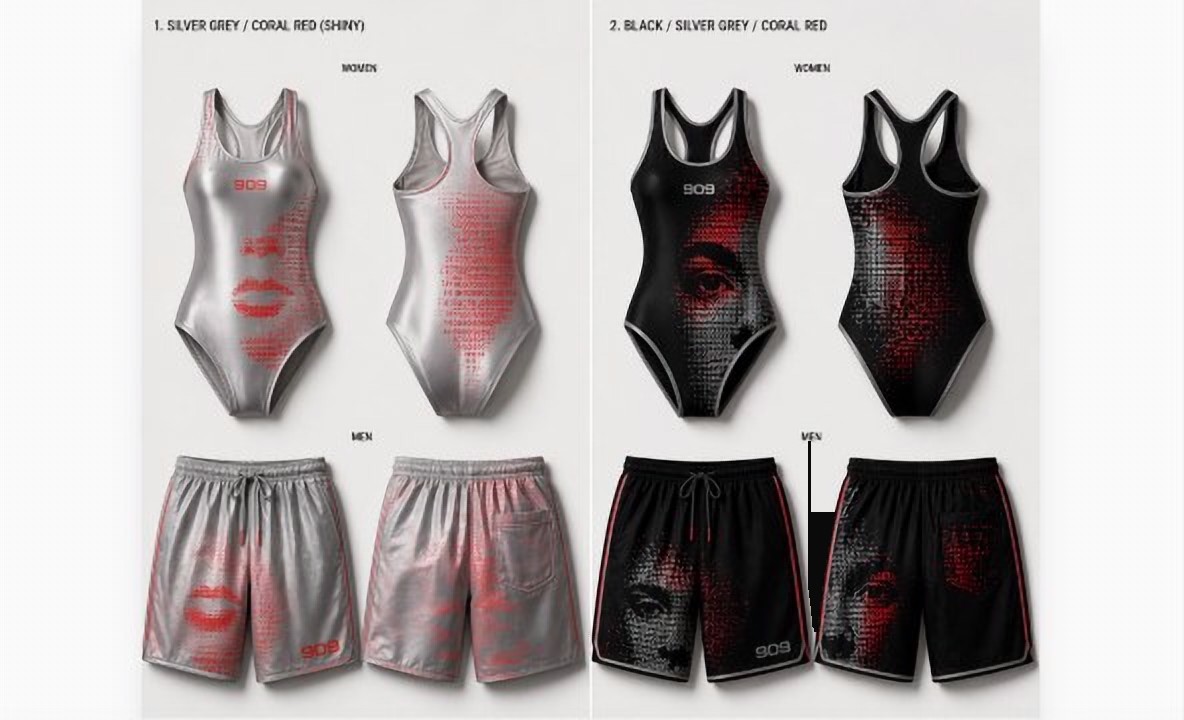 Halftone swimwear, silver & black
