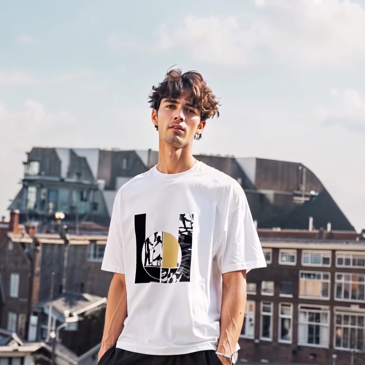 Print tee, on the rooftops